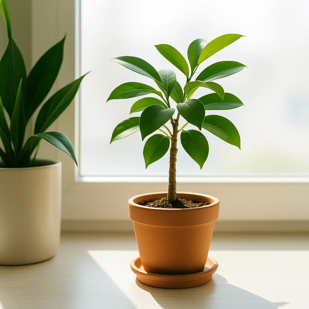 Bright, clean windowsill with healthy green plants, symbolizing a toxin-free home and environmental wellness.